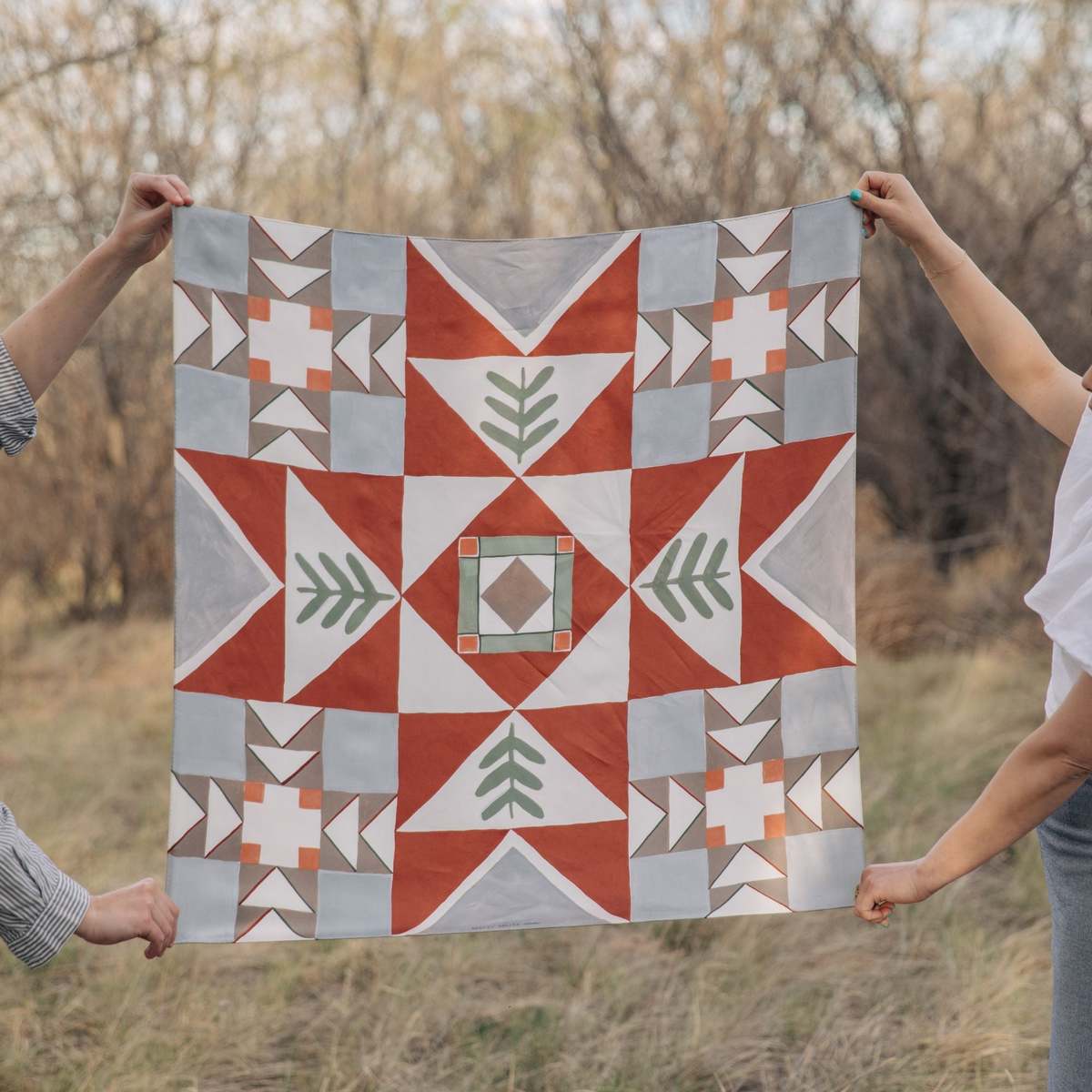 Matty Miller Studio 100% Silk Heirloom Folk Quilt Pattern Scarf - Image 12 of 12