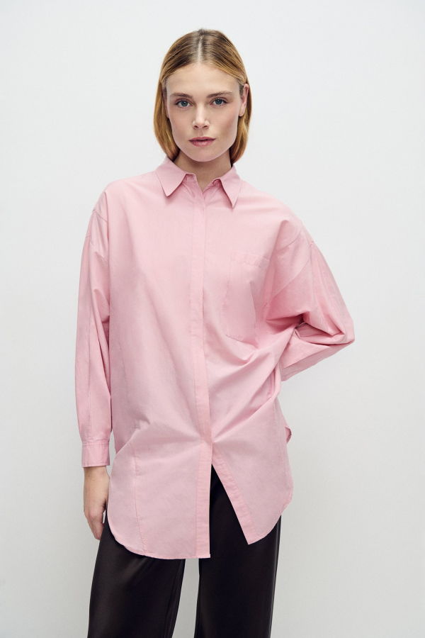 Silk Laundry Cotton Silk Round Shirt - Vintage Pink
