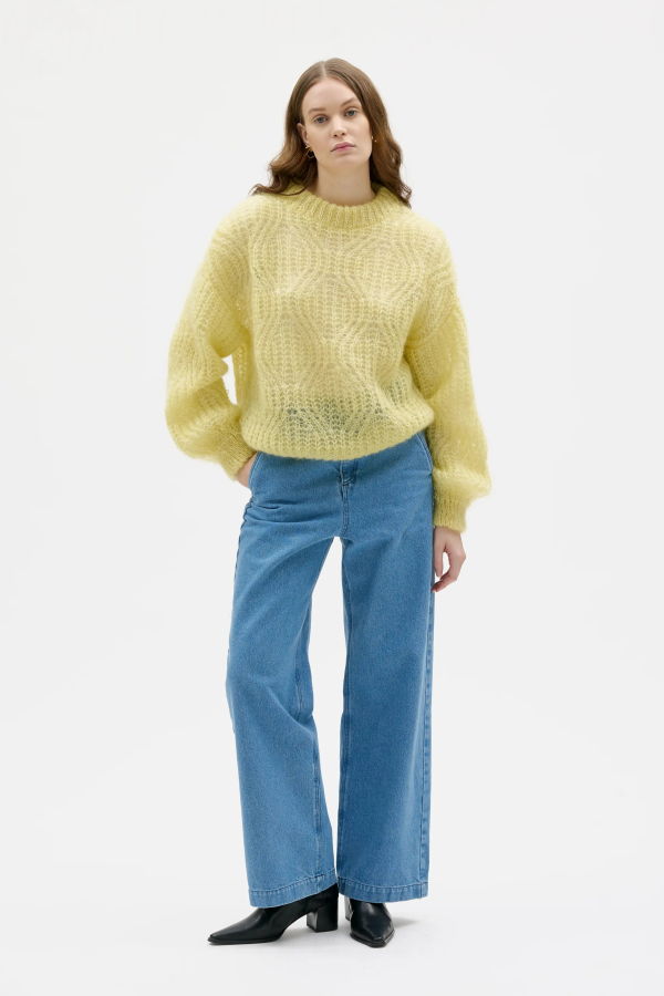 Maska Dove Lace Knit Mohair Silk Sweater - Light Yellow