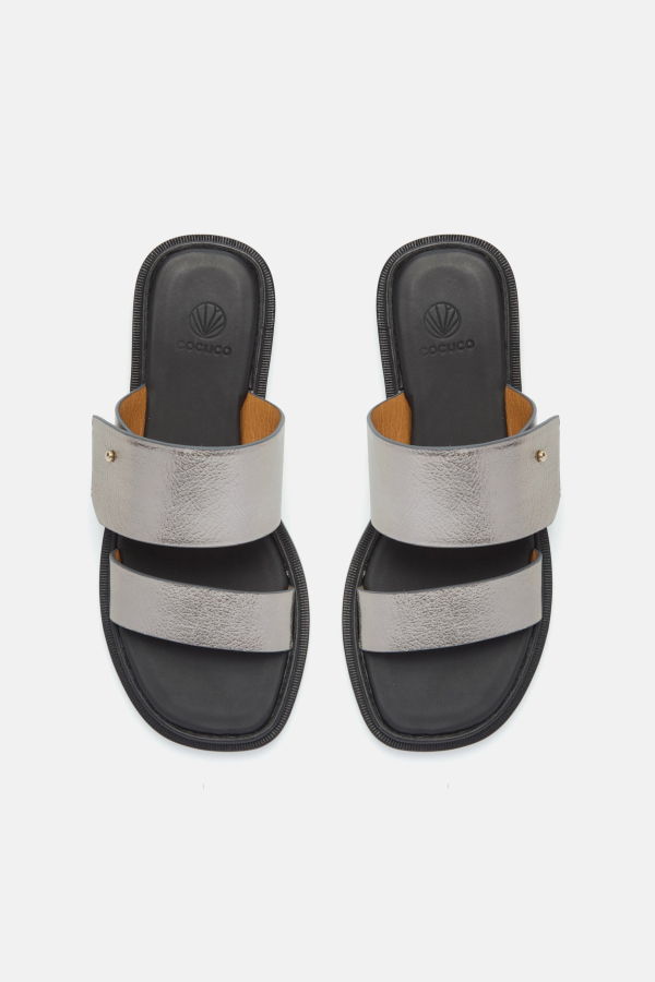 Coclico Rihanna Slide Sandal - Acero Crinkled Metallic Leather