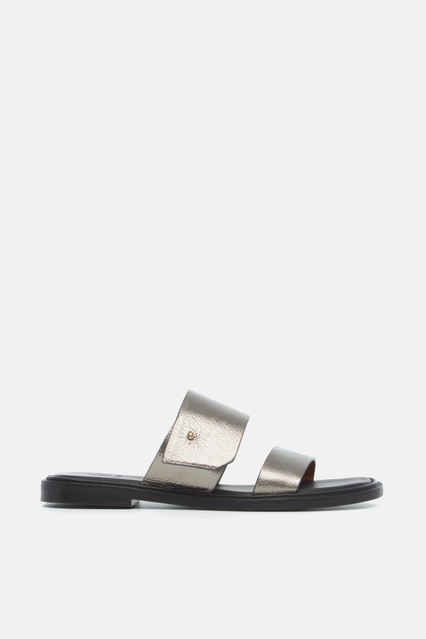 Coclico Rihanna Slide Sandal - Acero Crinkled Metallic Leather