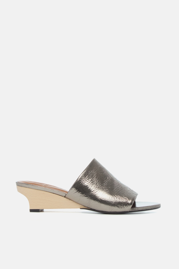 Coclico Vita Demi-Wedge Slide - Acero Crinkled Metallic Leather