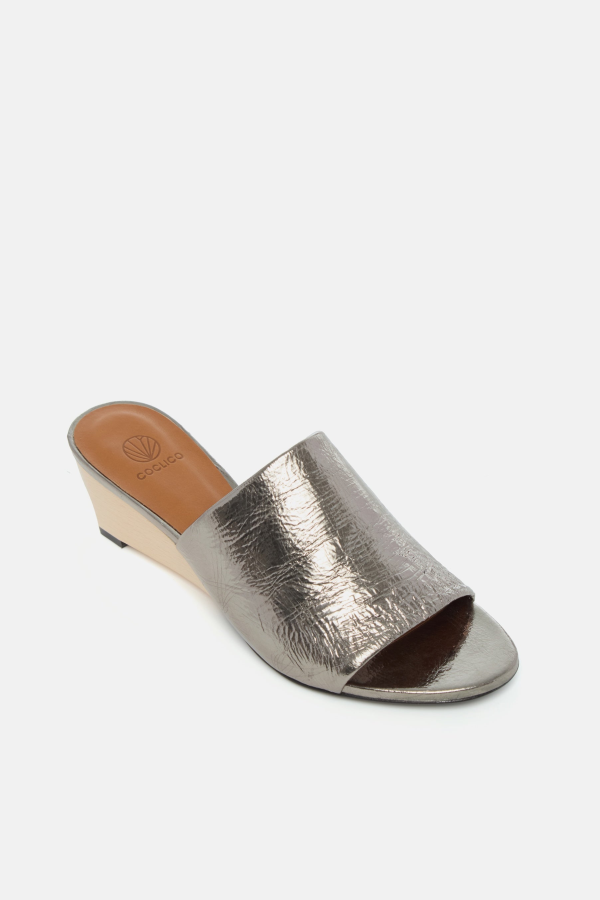 Coclico Vita Demi-Wedge Slide - Acero Crinkled Metallic Leather