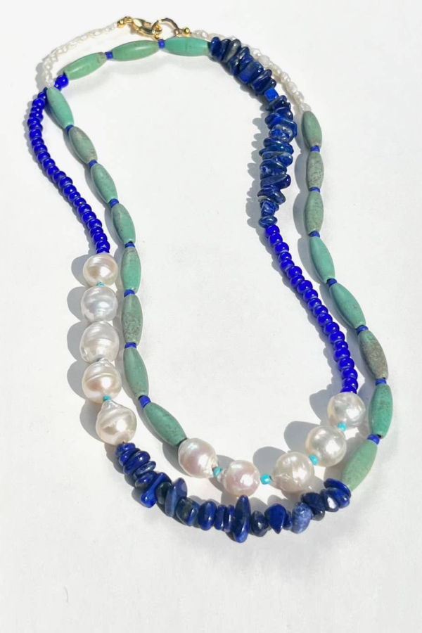 Heather Kahn Denim Pearl Doublet Necklace