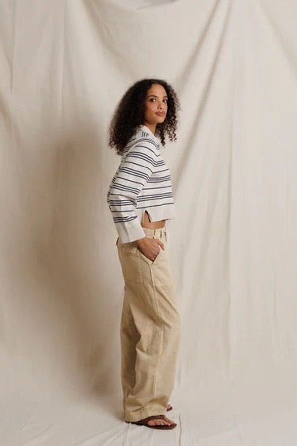 Perfect White Tee Ximena Stripe Sweater - Oatmeal Turbulence Stripe