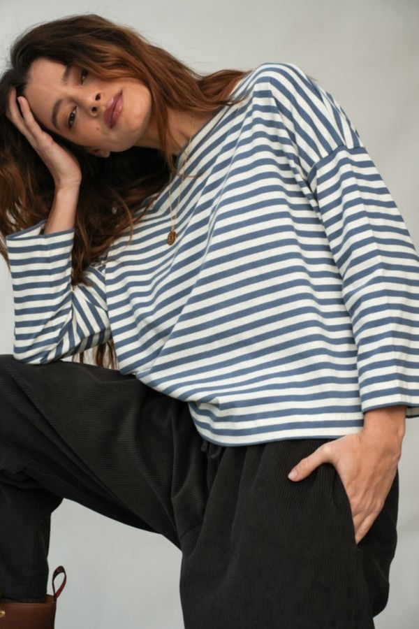 Beaumont Organic Leia-Sue Organic Cotton Longsleeve Top - Pewter Stripe