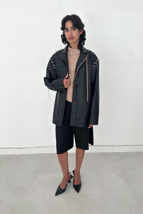 SAEMDI Milla Oversized Faux Leather Jacket
