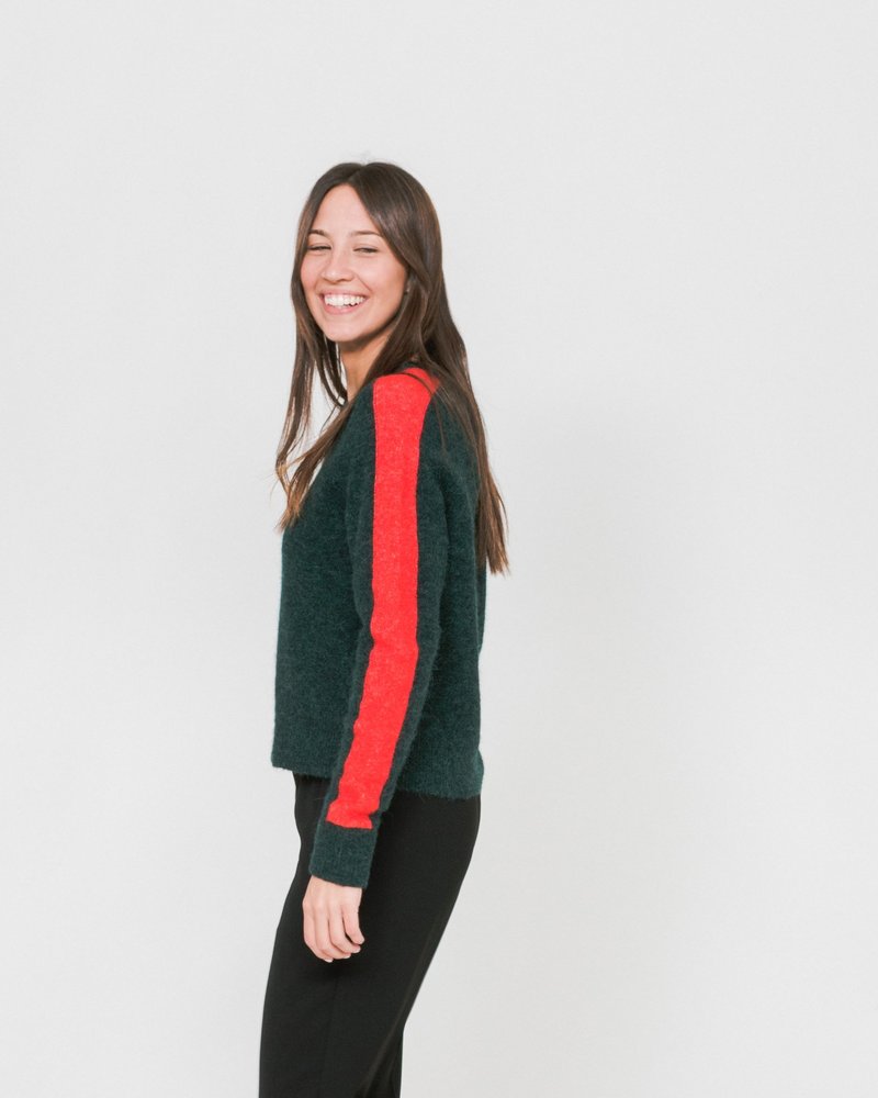Samsoe & Samsoe Nor Short Mix Sweater - Dark Green/Red
