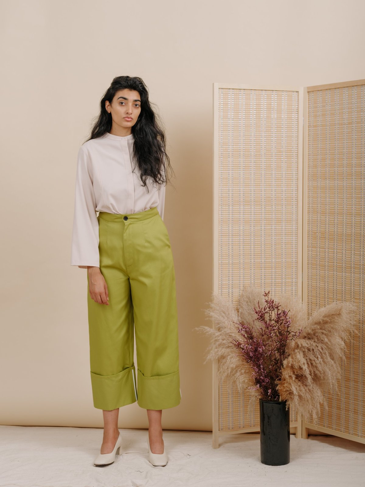 Wolcott : Takemoto Georgia Cuff Pant - Green Cotton Twill - Image 1 of 4