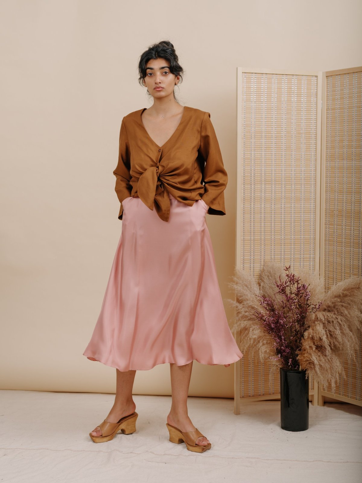 Wolcott : Takemoto Shadow Skirt - Pink Silk - Image 1 of 5