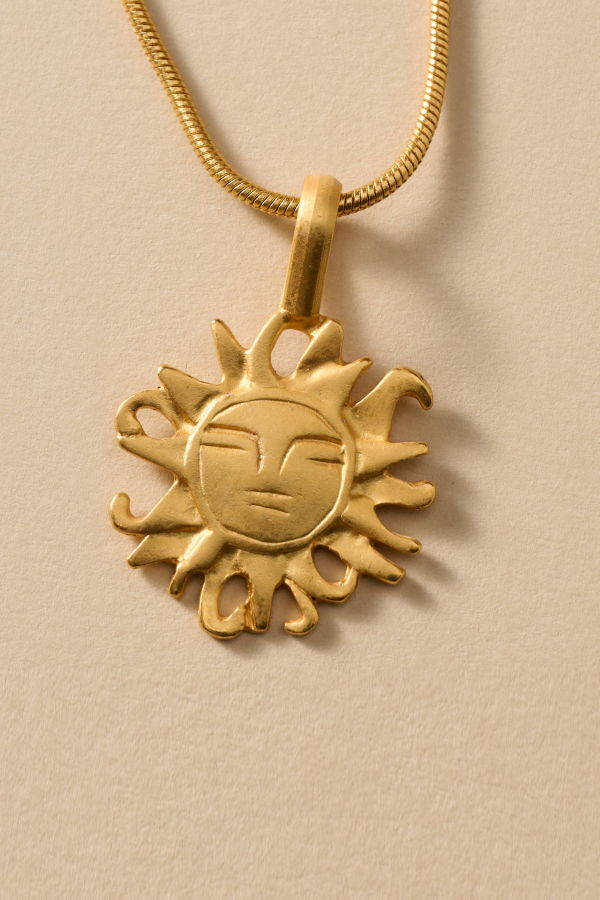 Ten Thousand Villages Calida Gold Plate Sun Pendant Necklace