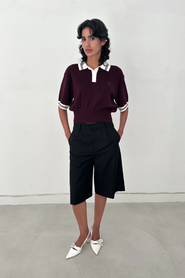 SAEMDI Remy Cropped Polo Knit Top