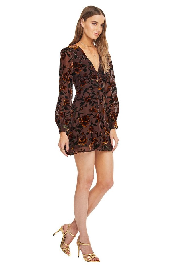 ASTR Golden Rust Floral Mini Long Sleeve Dress - Bordeaux Red | Garmentory