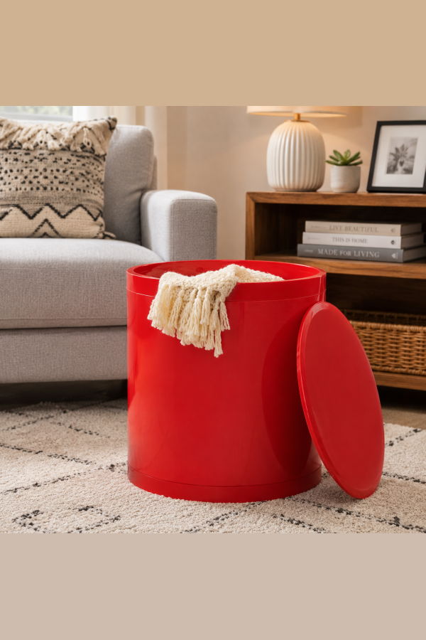 Expo Bazaar Otto Round Plastic Storage Ottoman Stool
