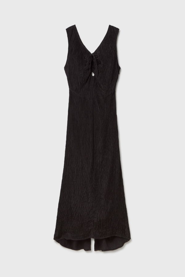 Silk Laundry Crinkle Peek-A-Boo Dress - Black