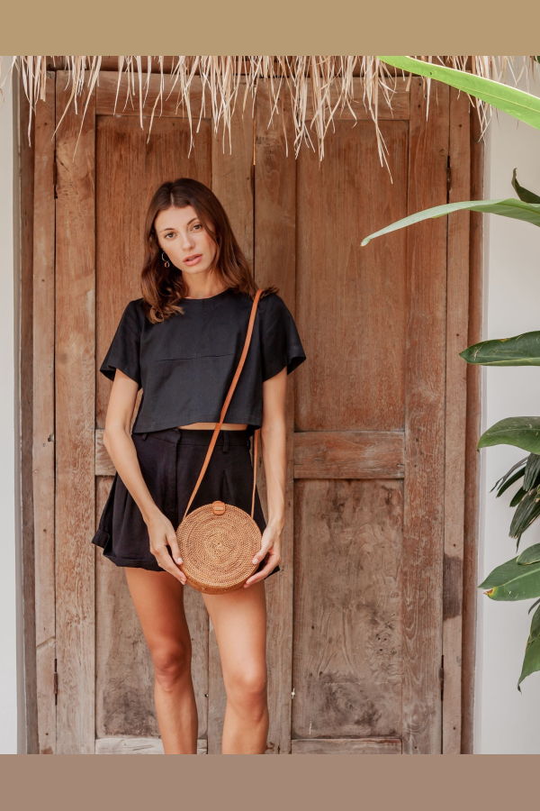 Village Thrive Round Rattan Purse