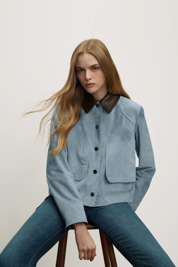 Veronica Beard Walters Suede Jacket - Blue Steel