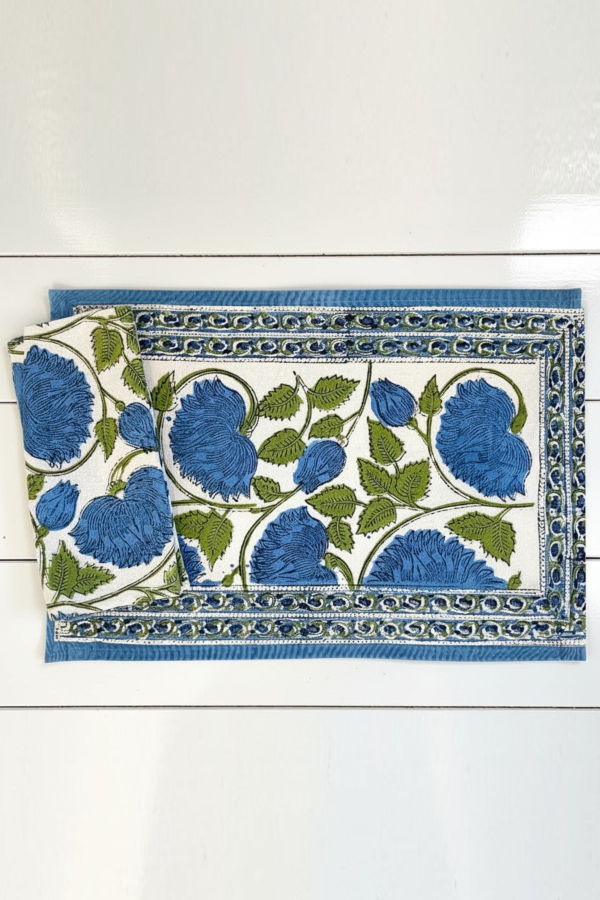 Butterfly & Bee S/4 Hand Block Print Placemat & Napkin Set