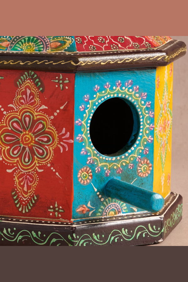 Ten Thousand Villages Sarkas Hand Painted Birdhouse with Perch