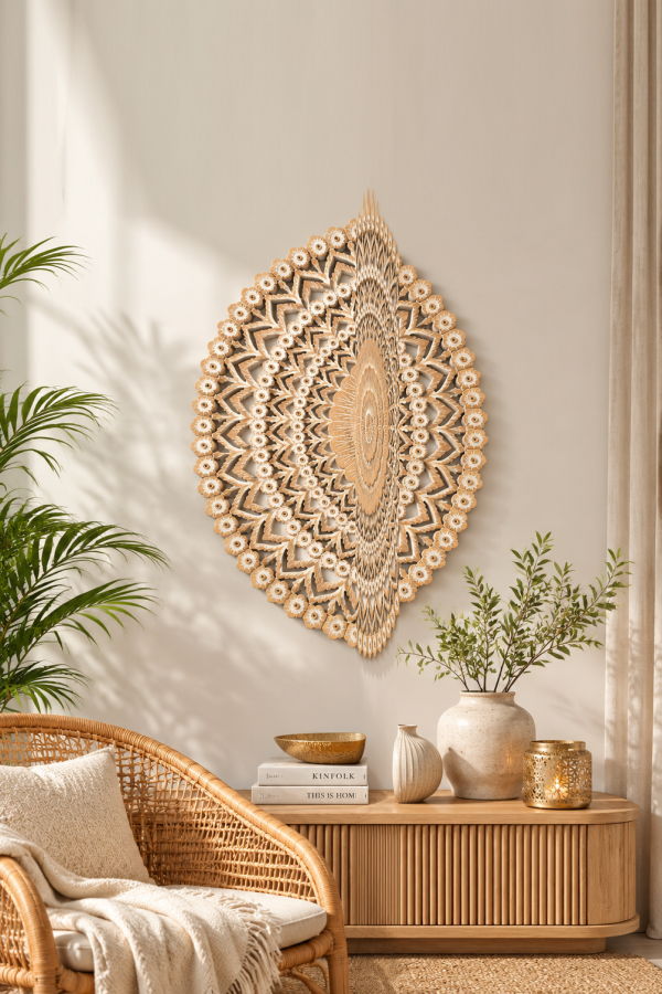Expo Bazaar Wooden Floral Hand-Carved Mandala Wall Art - Brown & Gold
