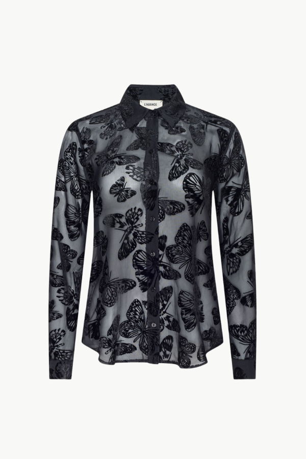 L'Agence Laurent Velvet Blouse - Black Butterfly