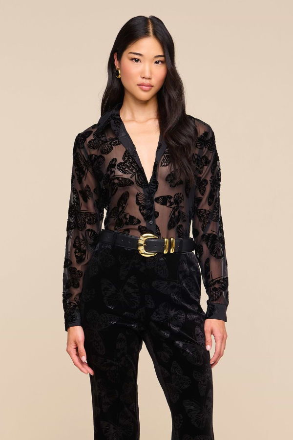 L'Agence Laurent Velvet Blouse - Black Butterfly