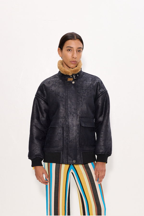 Simon Miller Halle Faux Shearling Bomber Jacket - Black