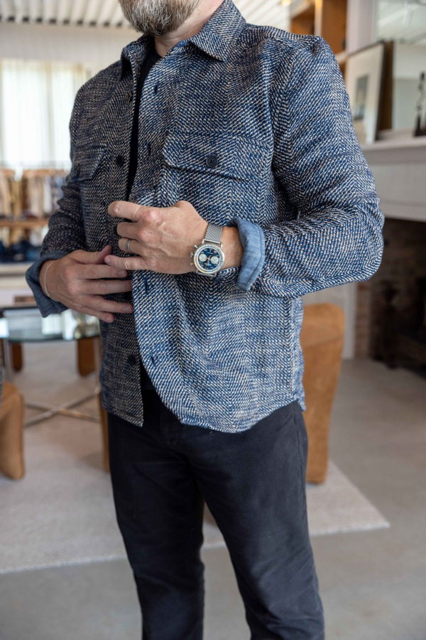 Billy Reid Herringbone CPO Overshirt - Carbon Blue Multi