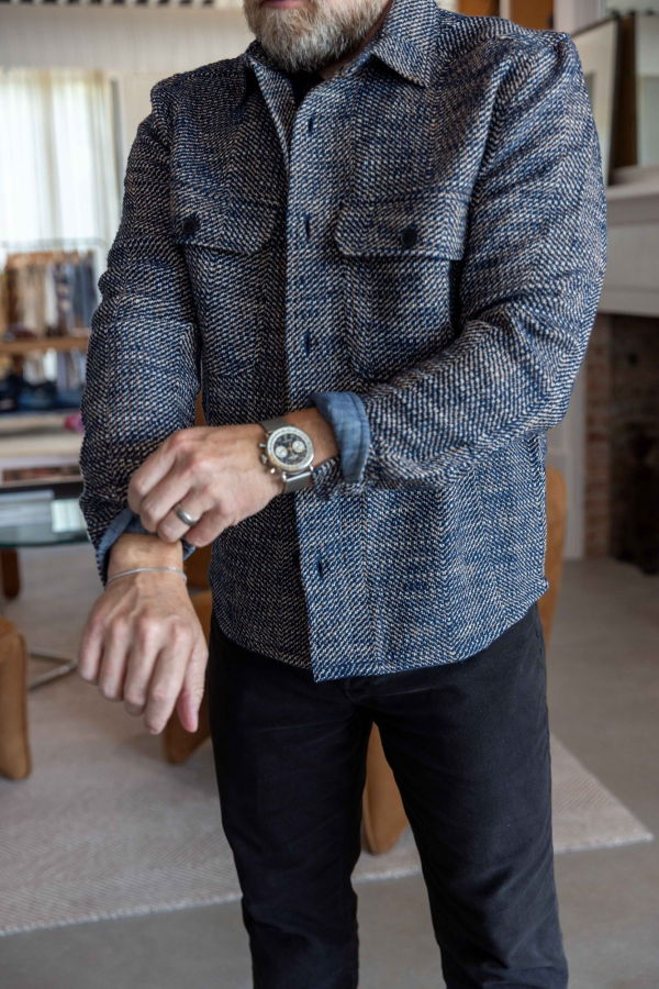 Billy Reid Herringbone CPO Overshirt - Carbon Blue Multi