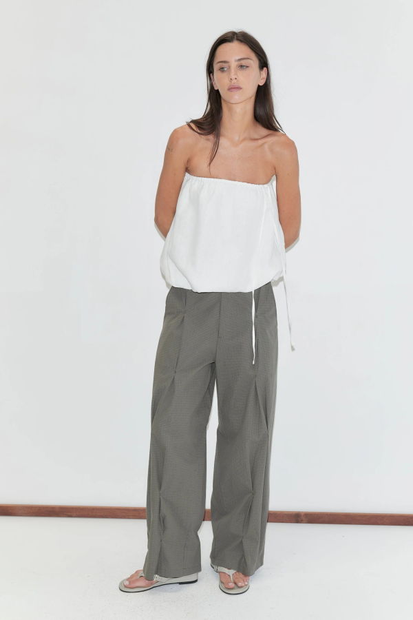 Deiji Studios Multi Pleat Pant - Moss Stripe