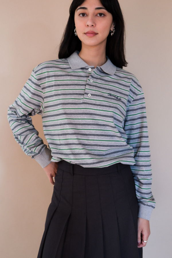 Dunst Multi Stripe Collared T-Shirt - Melange Grey Stripe