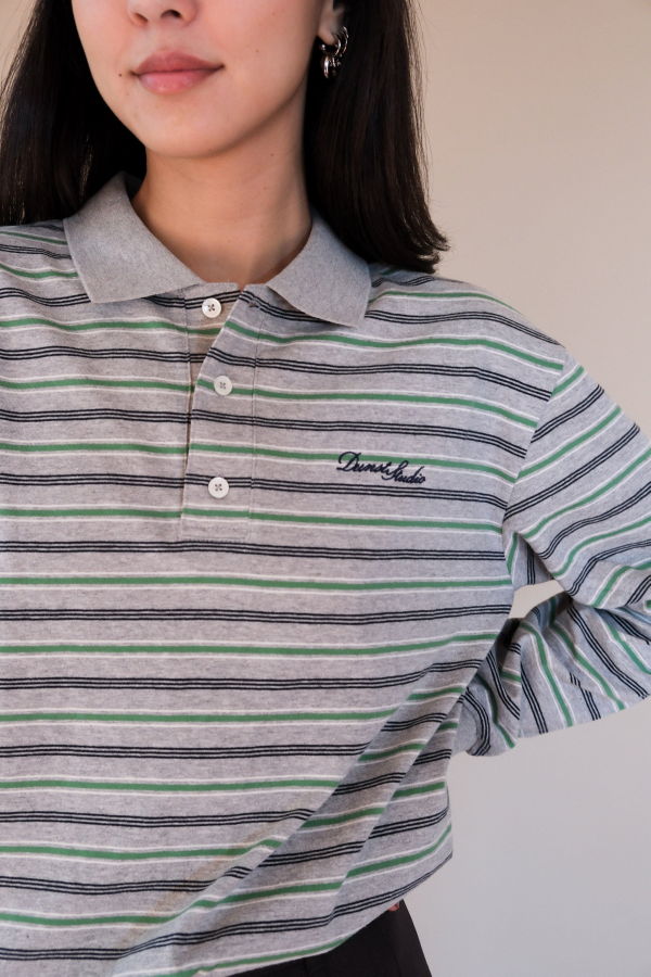 Dunst Multi Stripe Collared T-Shirt - Melange Grey Stripe