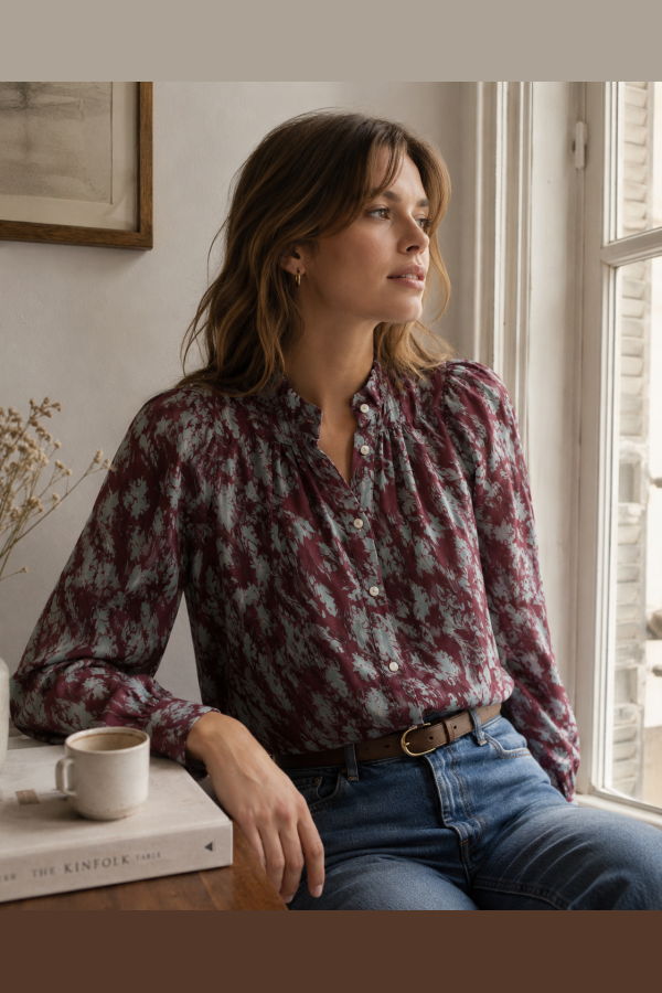 Alix Of Bohemia Artemis Sage Feather Shirt - Dark Red