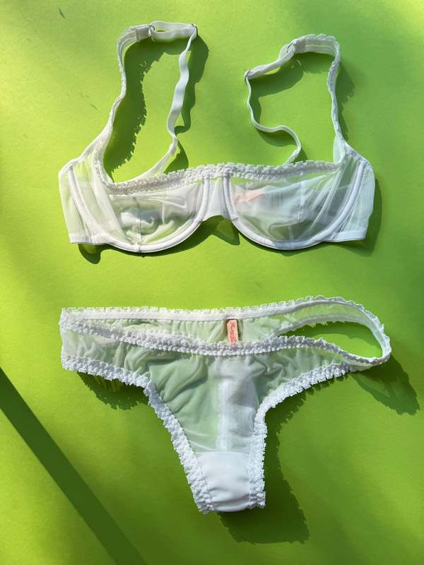 Fruity Booty Moss Balconette Mesh Bra - White