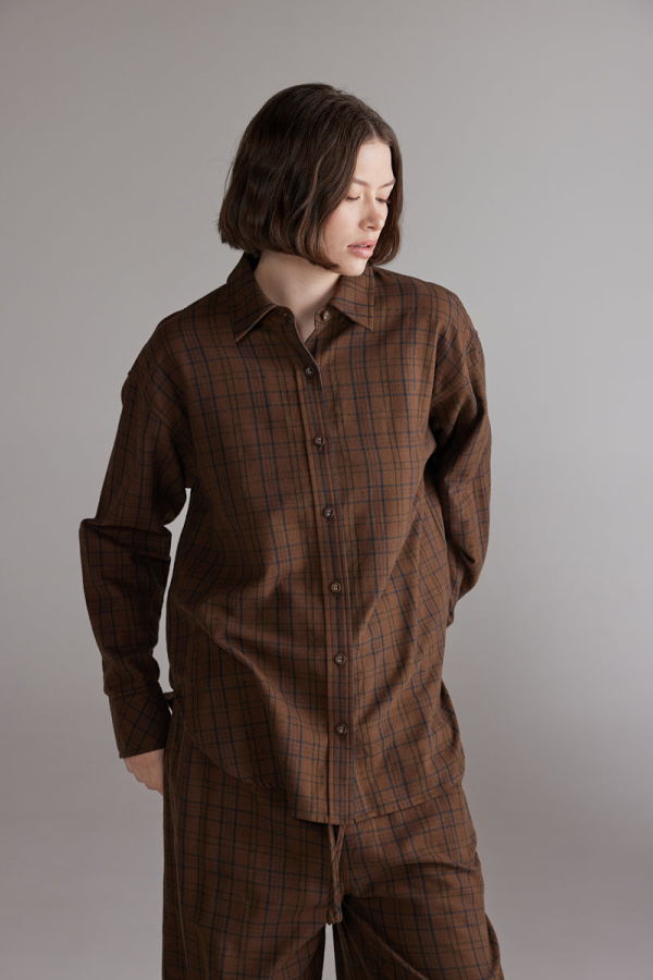 Amente Brushed Plaid Shirt - Brown/Black