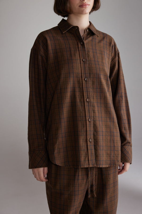 Amente Brushed Plaid Shirt - Brown/Black