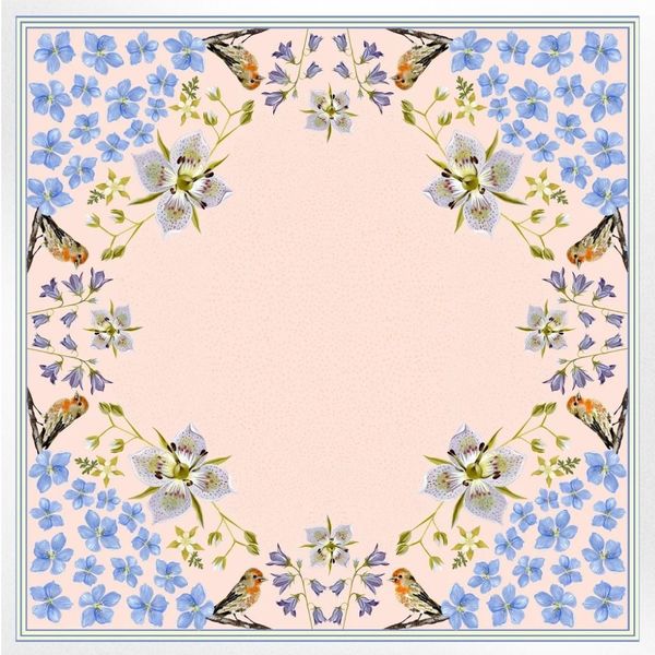 Matty Miller Studio 100% Silk Scarf: Pink Gentian - Wildflower Bird Design