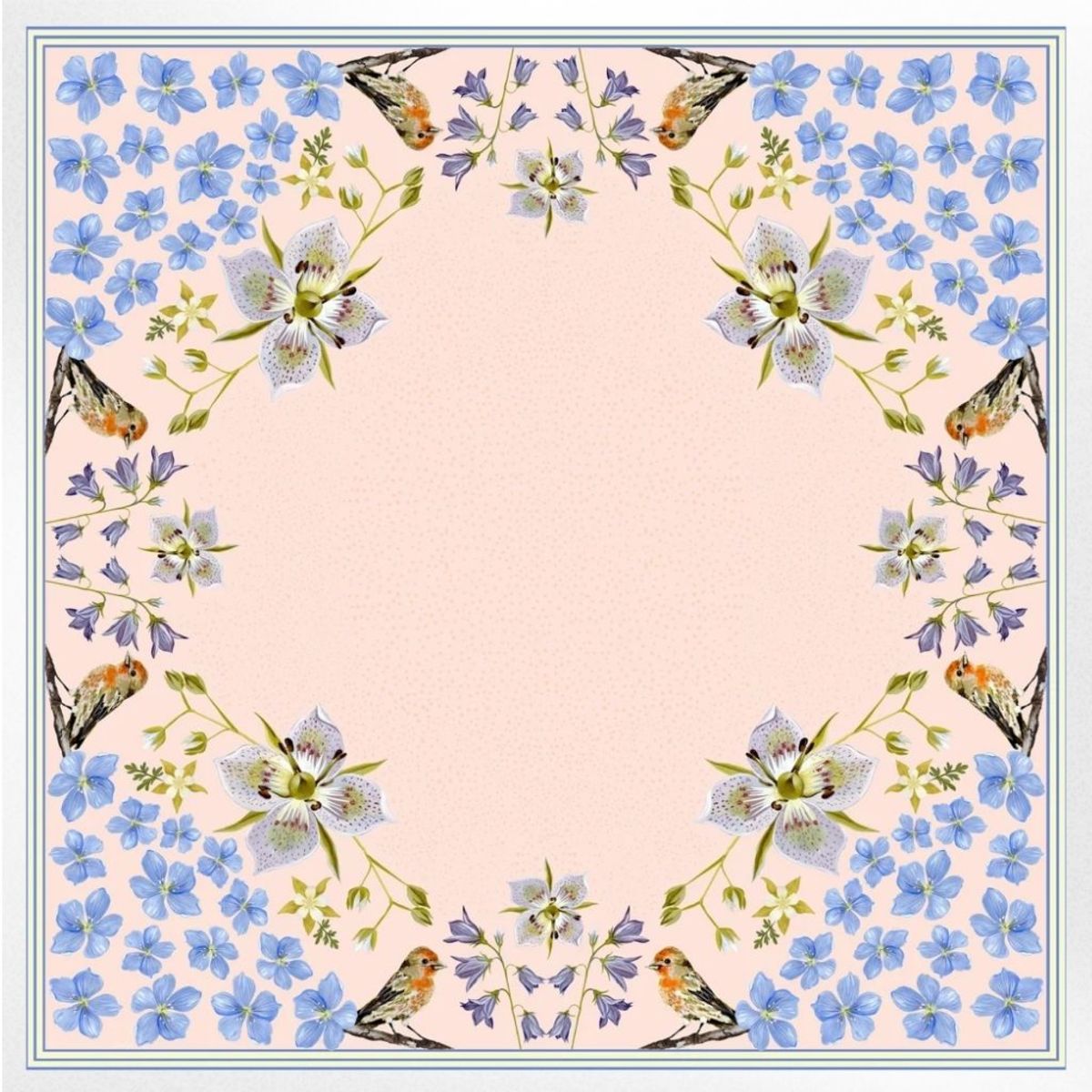 Matty Miller Studio 100% Silk Scarf: Pink Gentian - Wildflower Bird Design - Image 1 of 19