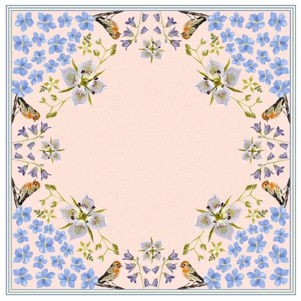Matty Miller Studio 100% Silk Scarf: Pink Gentian - Wildflower Bird Design