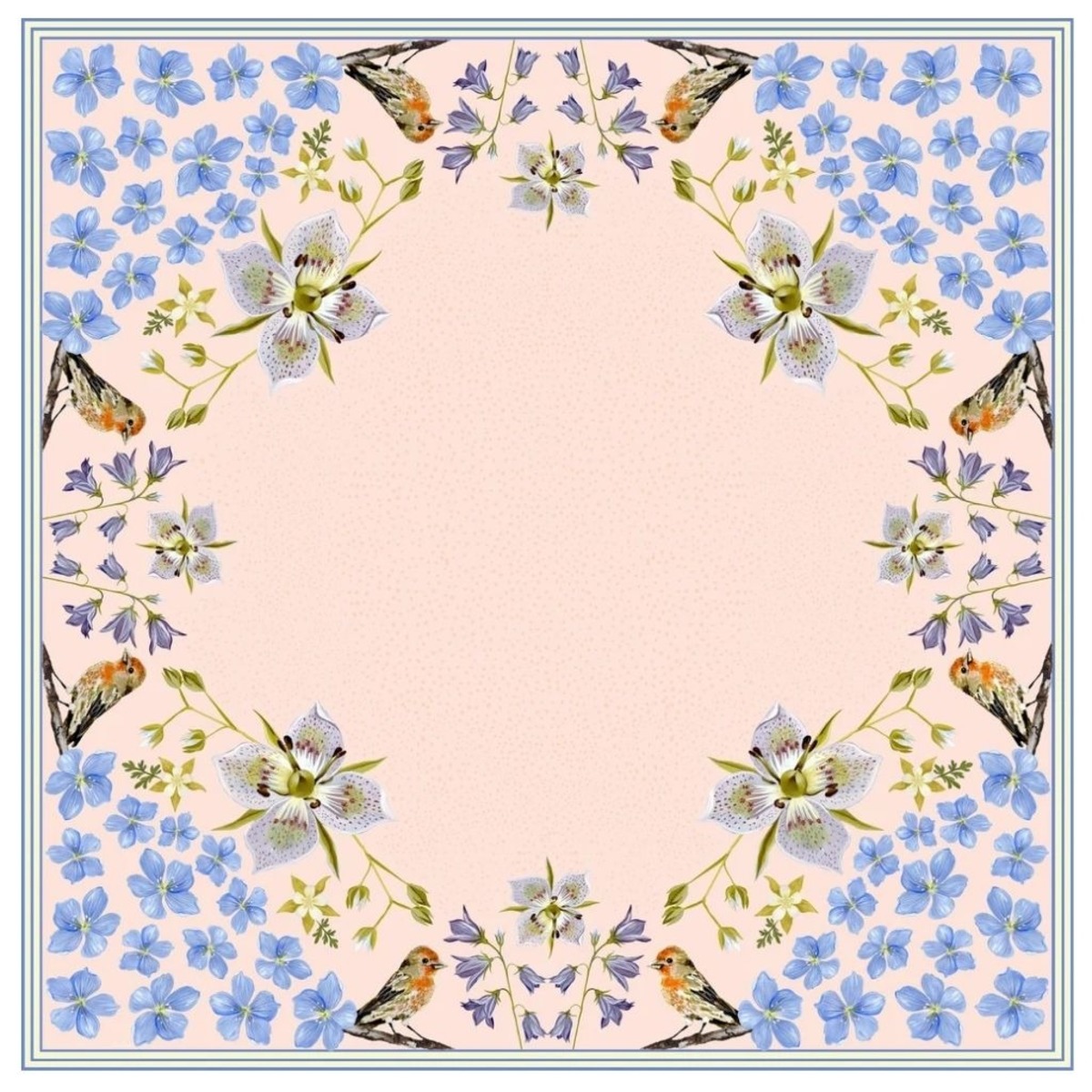 Matty Miller Studio 100% Silk Scarf: Pink Gentian - Wildflower Bird Design - Image 8 of 19