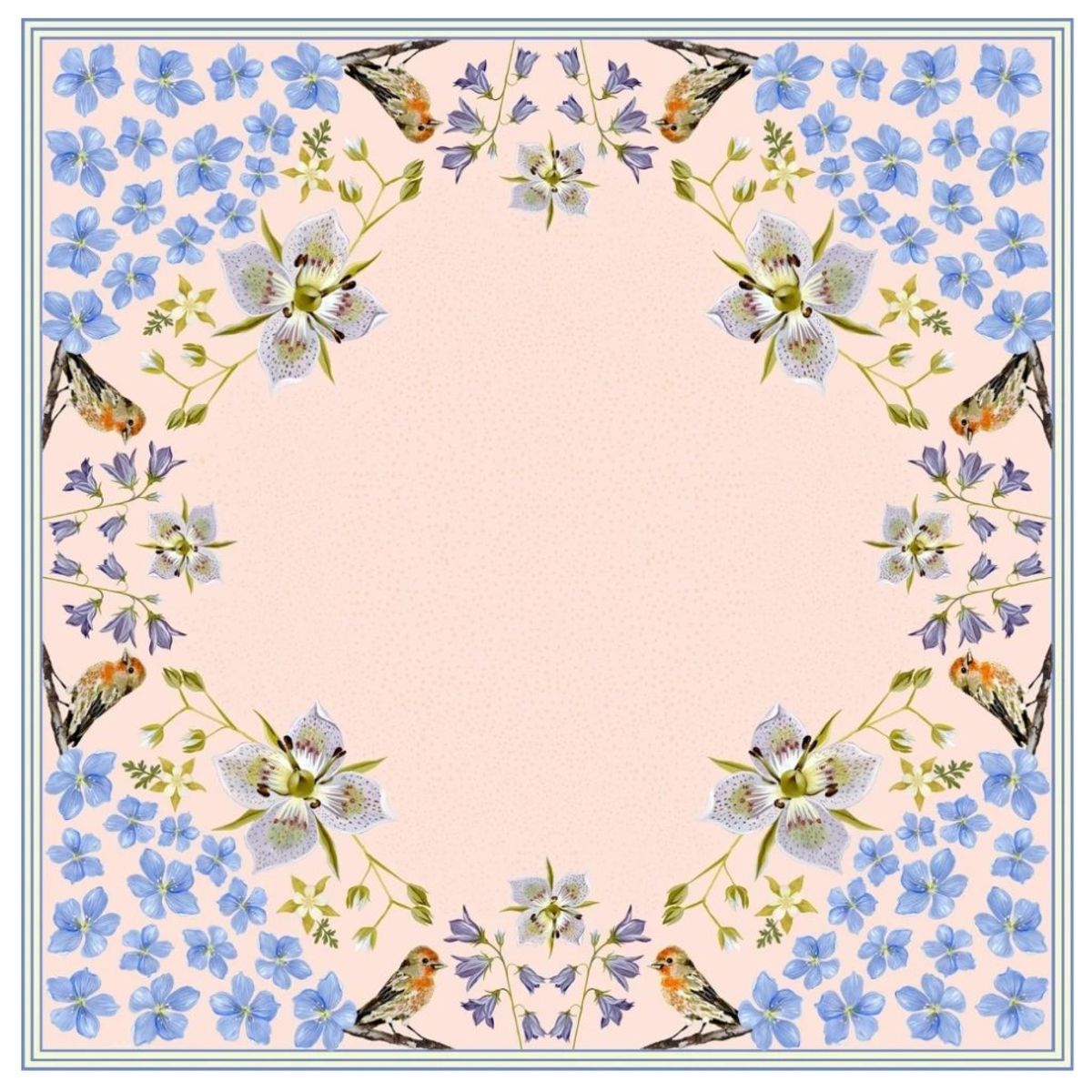 Matty Miller Studio 100% Silk Scarf: Pink Gentian - Wildflower Bird Design - Image 11 of 19