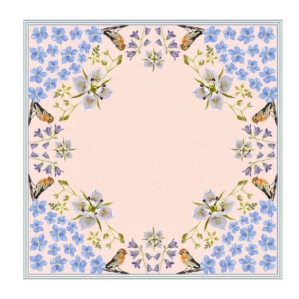 Matty Miller Studio 100% Silk Scarf: Pink Gentian - Wildflower Bird Design