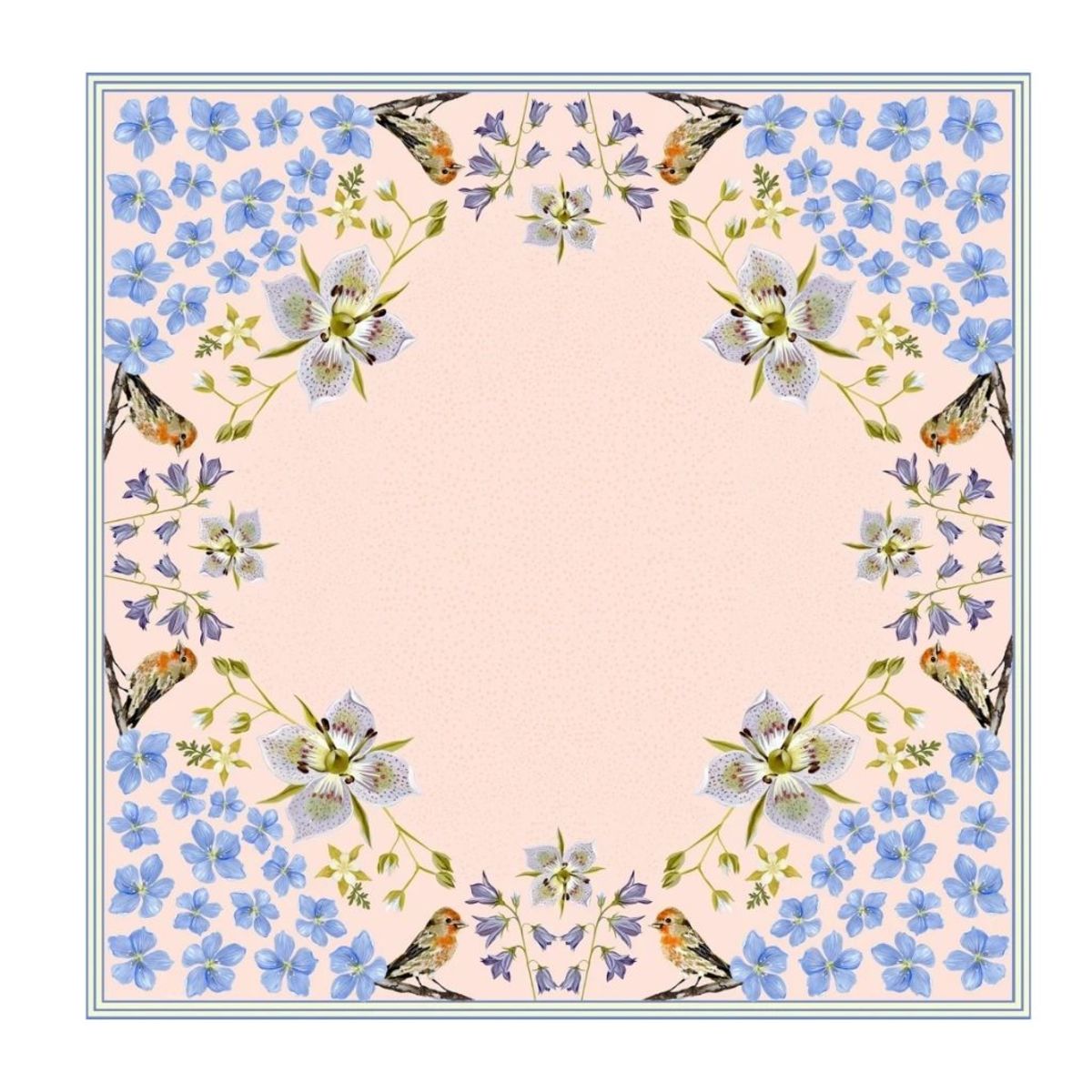 Matty Miller Studio 100% Silk Scarf: Pink Gentian - Wildflower Bird Design - Image 13 of 19