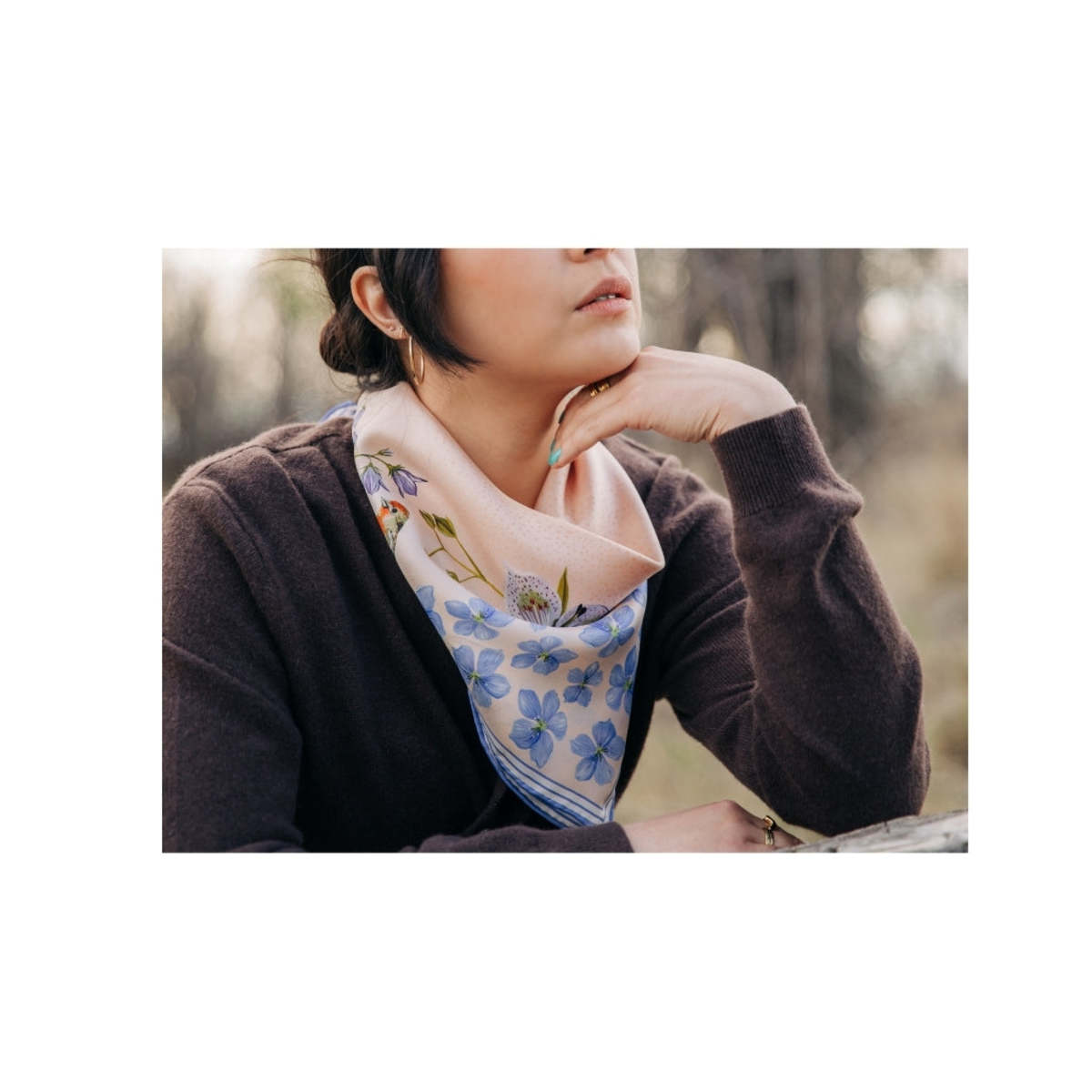 Matty Miller Studio 100% Silk Scarf: Pink Gentian - Wildflower Bird Design - Image 19 of 19