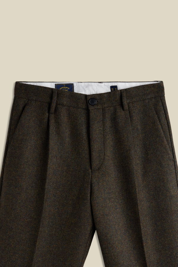 Portuguese Flannel Single Pleat Trousers - Forest Green