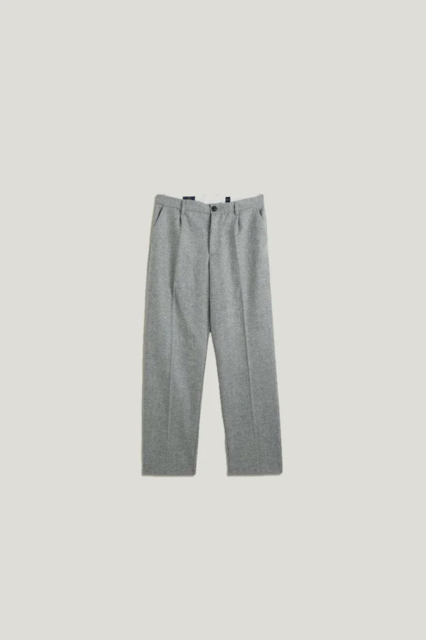 Portuguese Flannel Herringbone Single Pleat Trousers - Grey