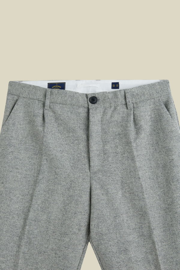 Portuguese Flannel Herringbone Single Pleat Trousers - Grey