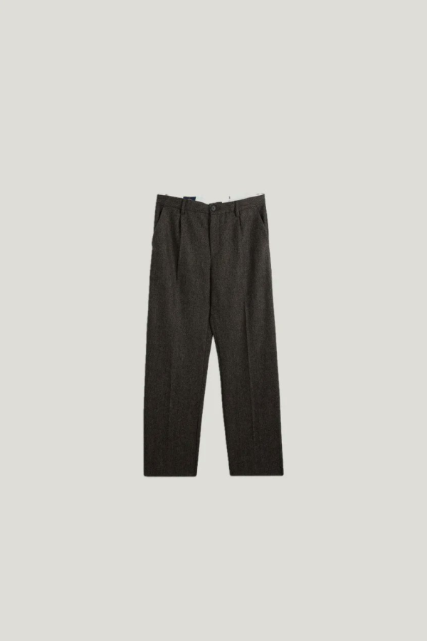 Portuguese Flannel Herringbone Single Pleat Trousers - Brown