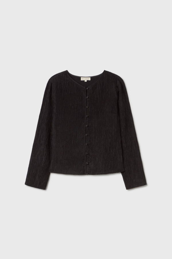 Silk Laundry Crinkle Long Sleeve Top - Black