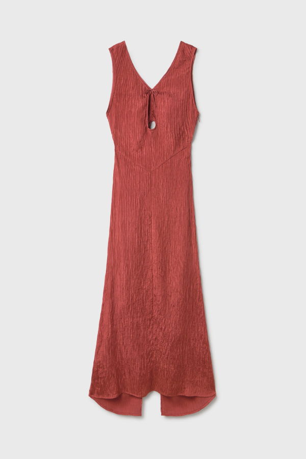 Silk Laundry Crinkle Peek-A-Boo Dress - Blush Red
